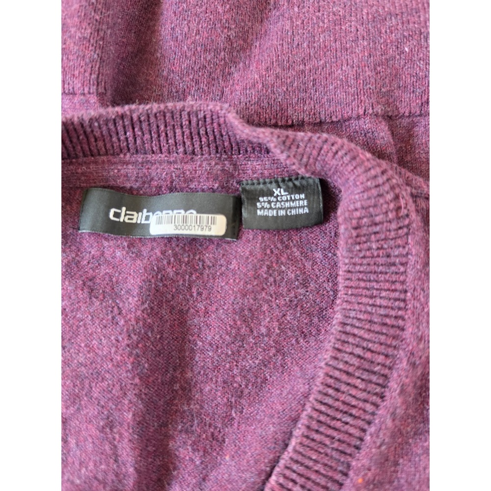 Claiborne Mens XL Plum V-Neck Sweater Cotton Cashmere Blend Pullover